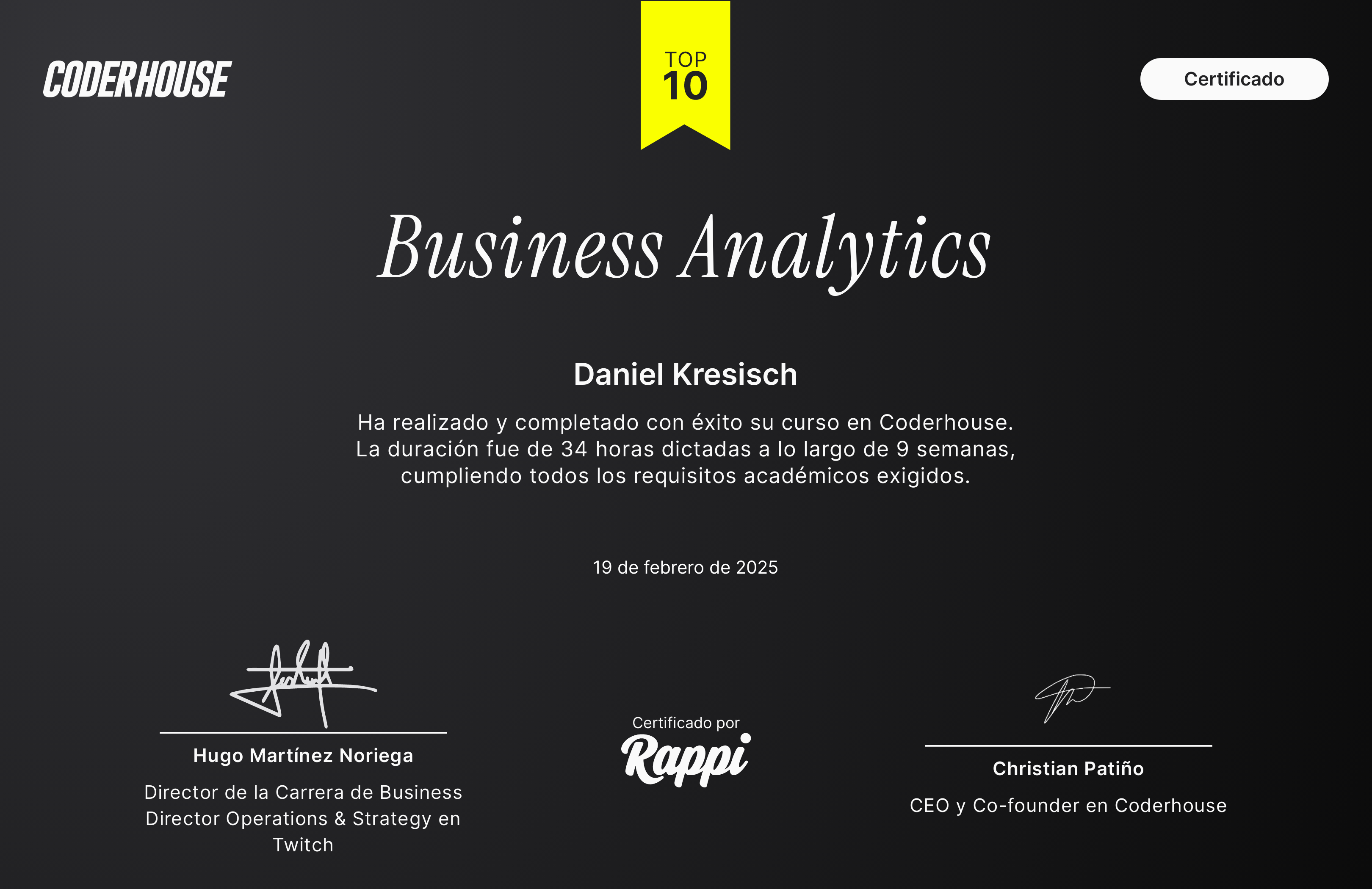 Título Business Analytics - Coderhouse