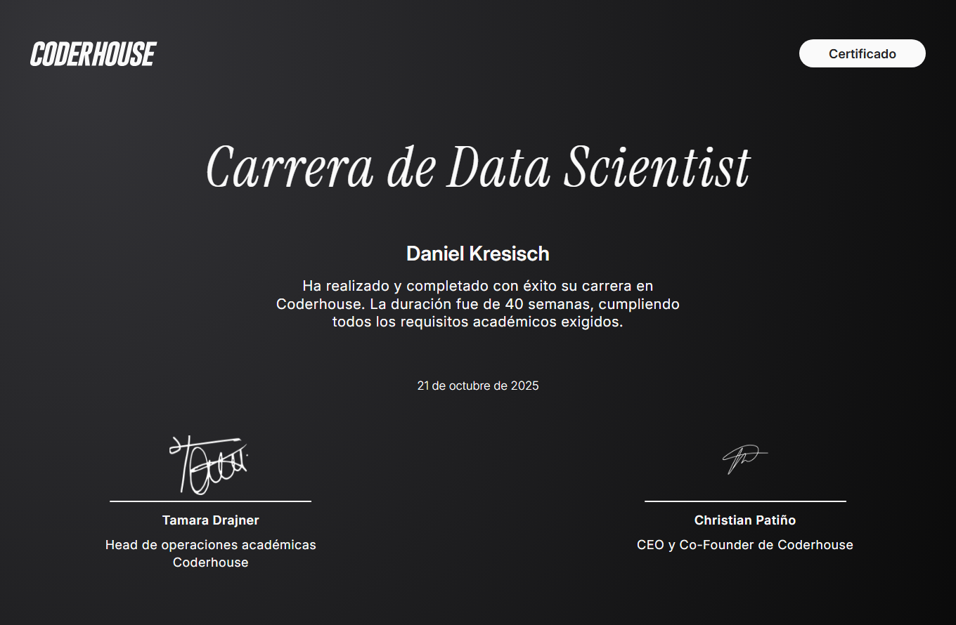 Título Carrera Data Science - Coderhouse